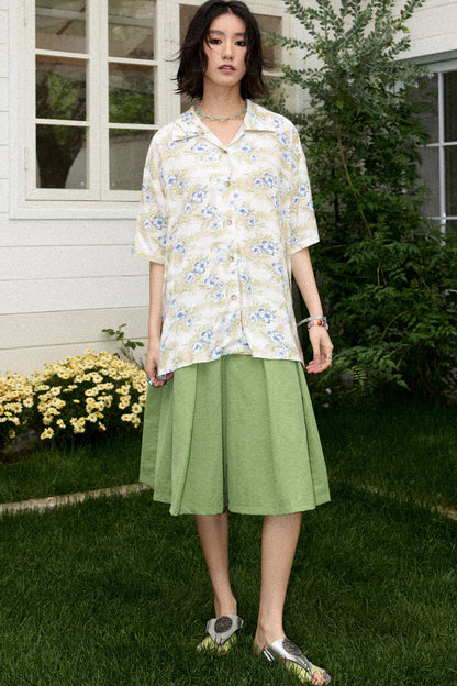 Hawaiian Contrast Print Blouse