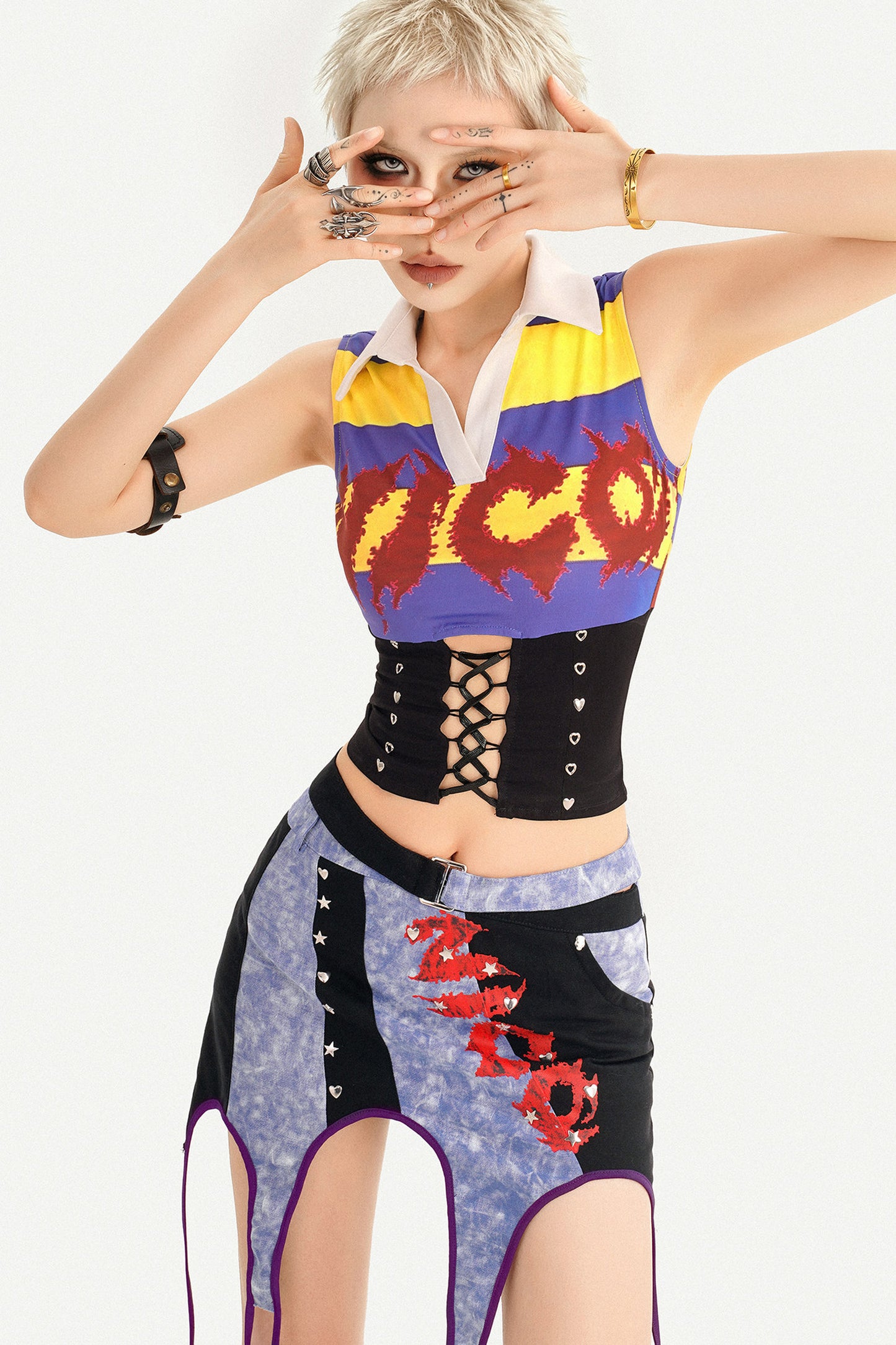 Asymmetrical Plaid Patchwork Skirt