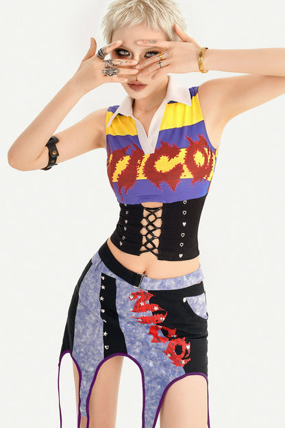 Asymmetrical Plaid Patchwork Skirt