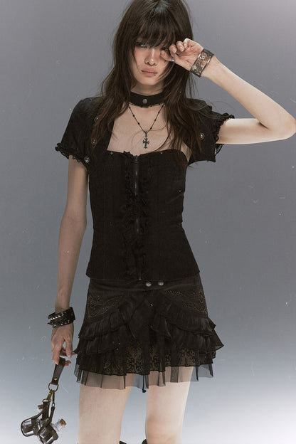Romantic Lace Ruffled Vest set-Up