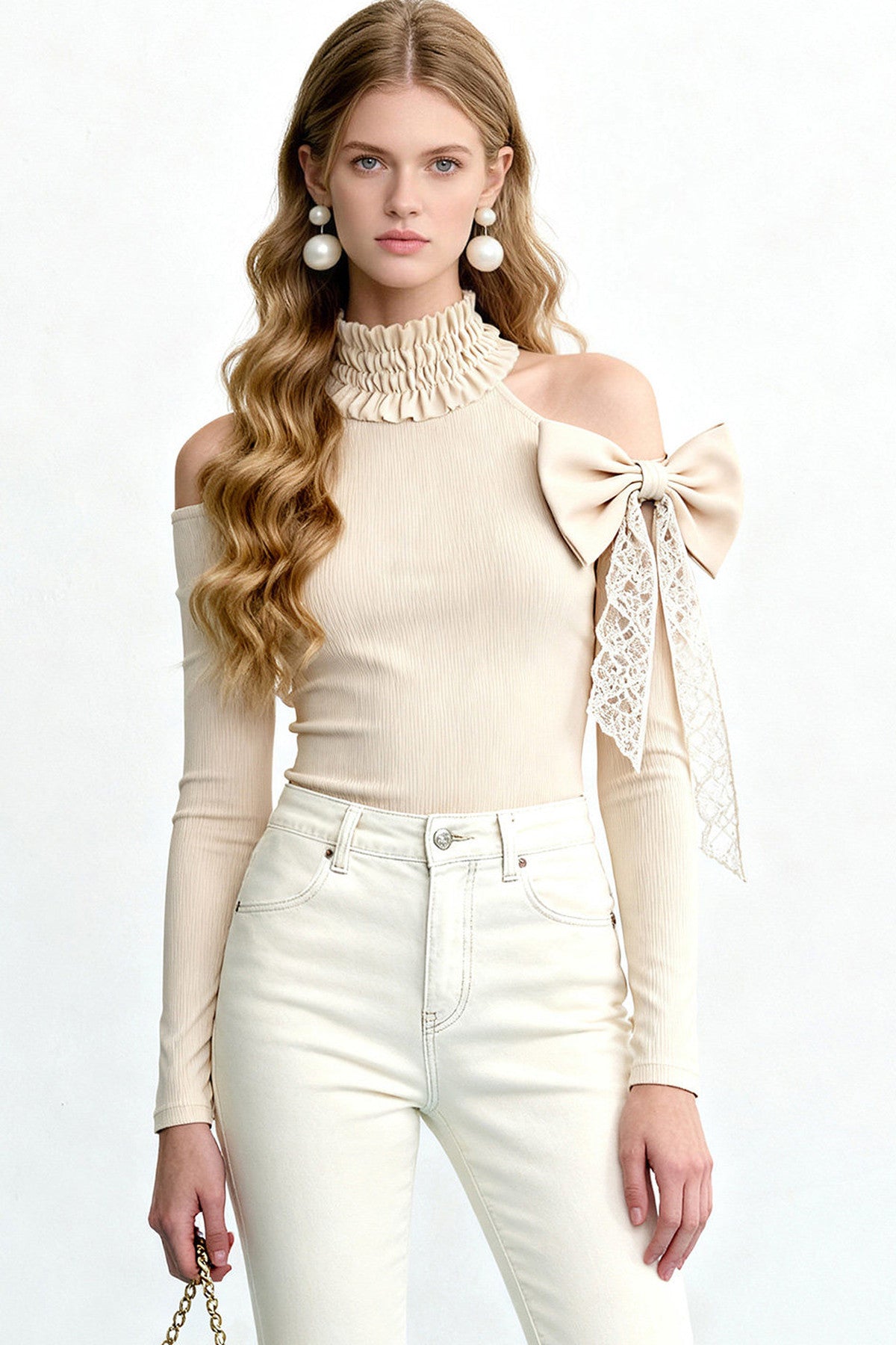 Ruffle Trim Off-Shoulder Knit Top