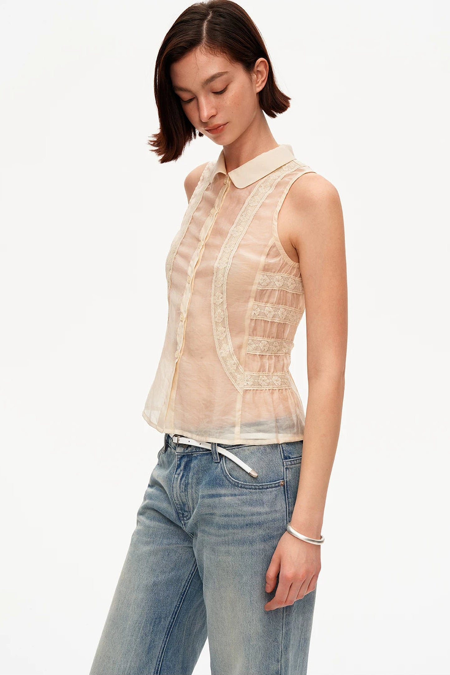Beige Lace Polo Tencel Camisole