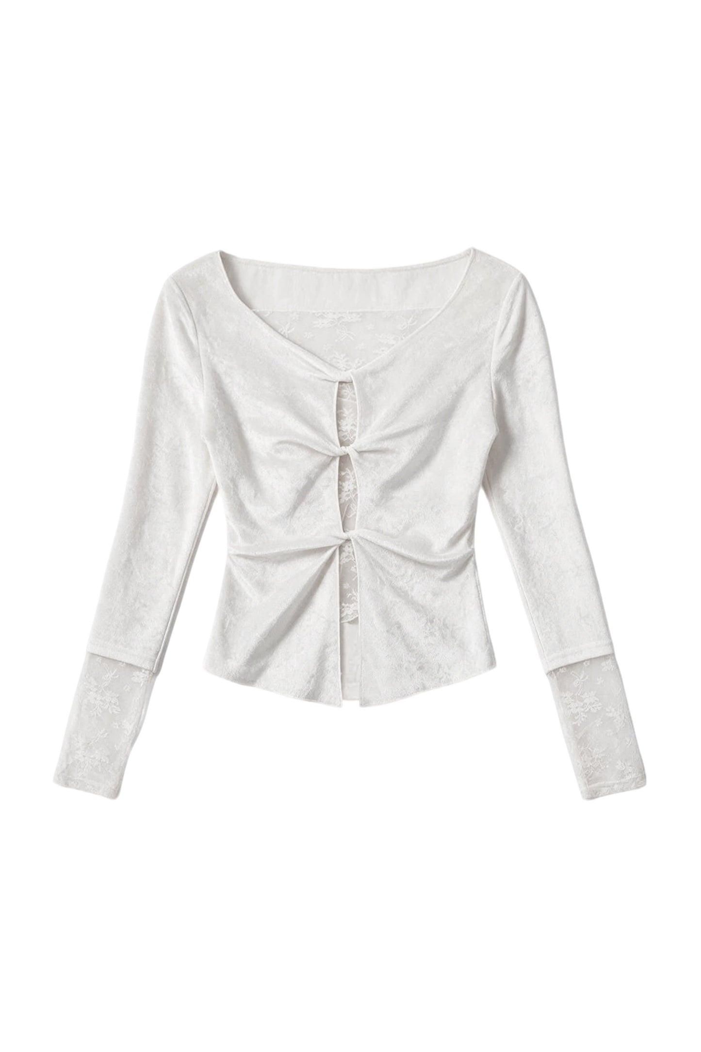 Misty Twisted Hollow Lace Spliced T-Shirt and Skirt Set-Up