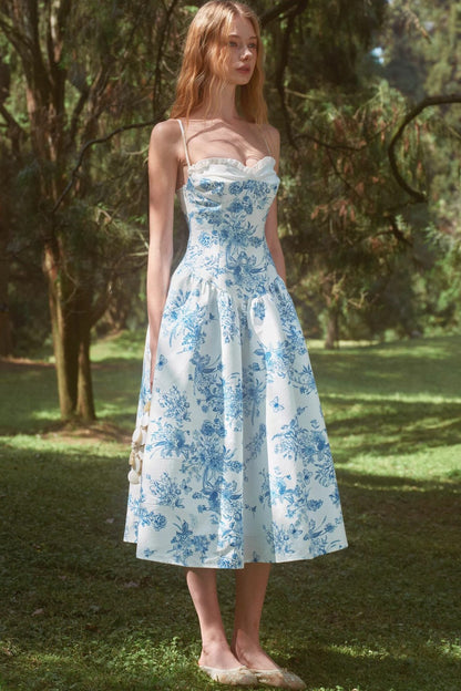 Blue Porcelain Vintage Hand-Painted Slip Dress