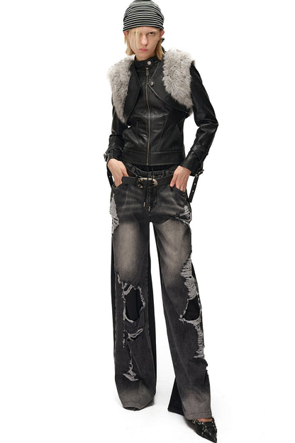 Layered Patchwork Fur Trim Vest