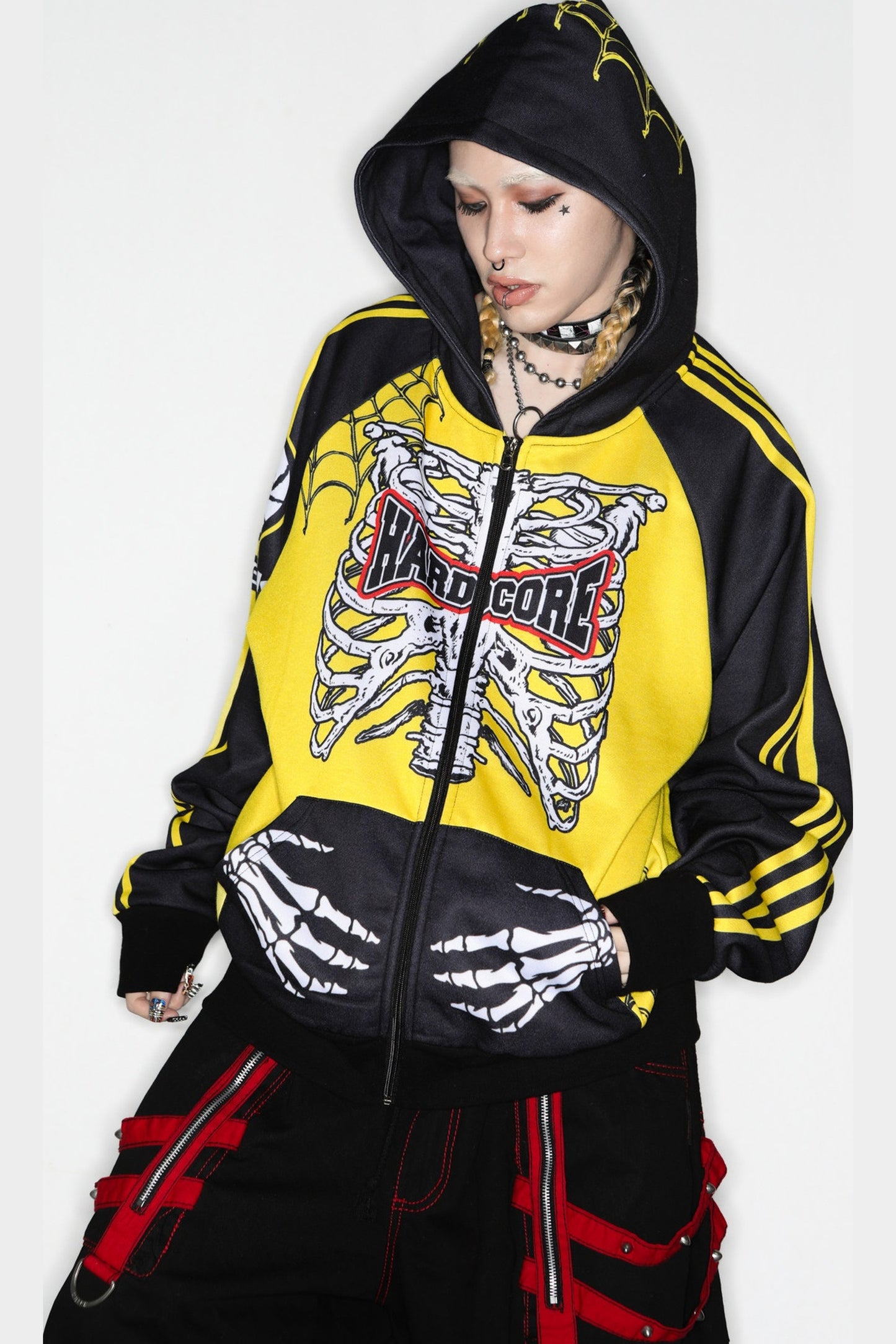 Skeleton Ribcage Hooded Zipper Jacket