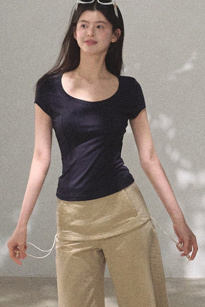 Lyocell V-Neck Short Sleeve Top
