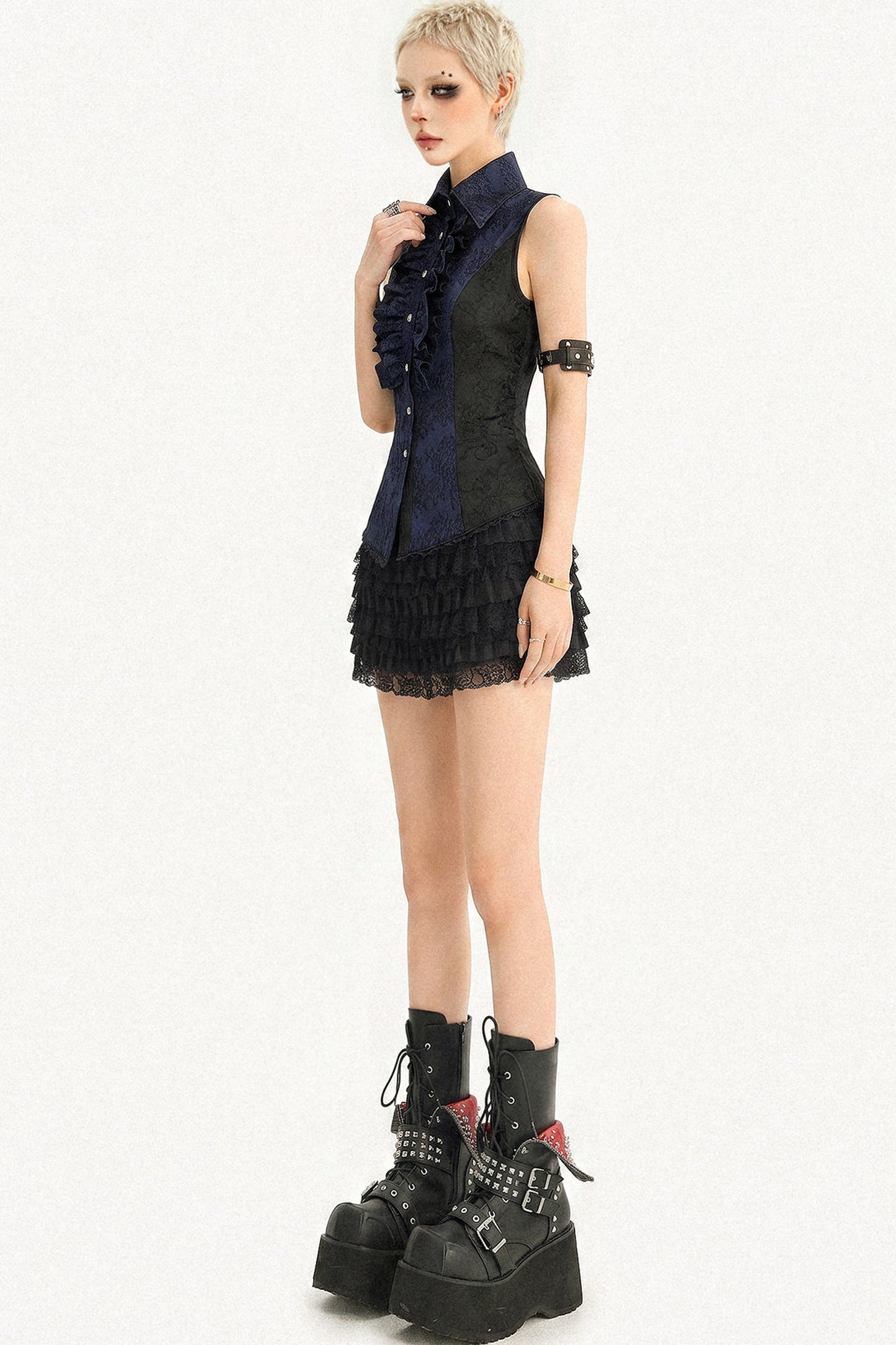 Gothic Sleeveless Ruffle Shirt Dress
