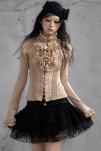 Lace Patchwork Pleated Multi-Layered Puffy Skirt