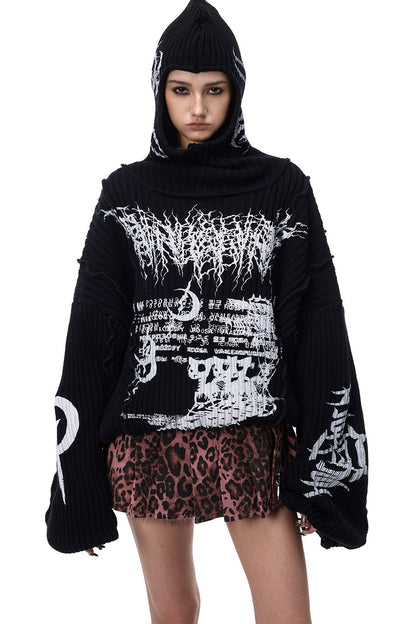 Y2K Patchwork Hooded Knit Hoodie