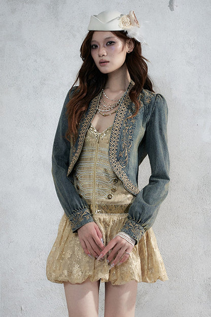 Distressed Embroidered Denim Jacket