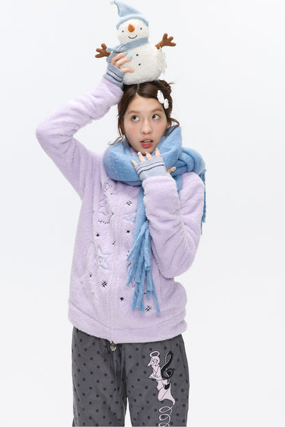 Embroidered Plush Fleece Coat