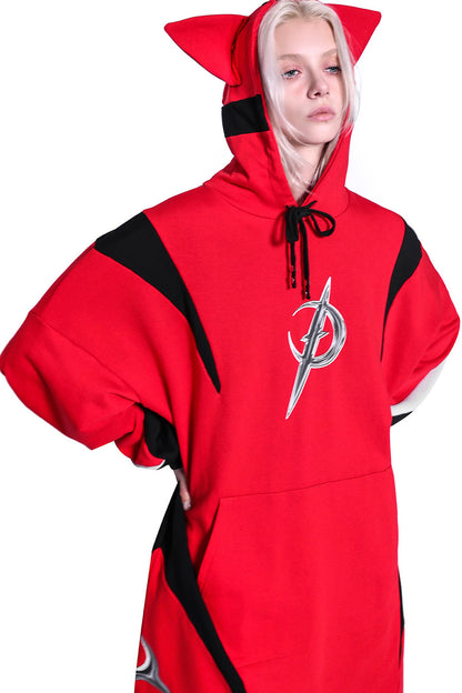 Cat Ear Spliced Racing Stripe Long Hoodie