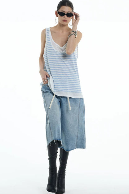 Nautical Striped Lyocell U-Neck Vest