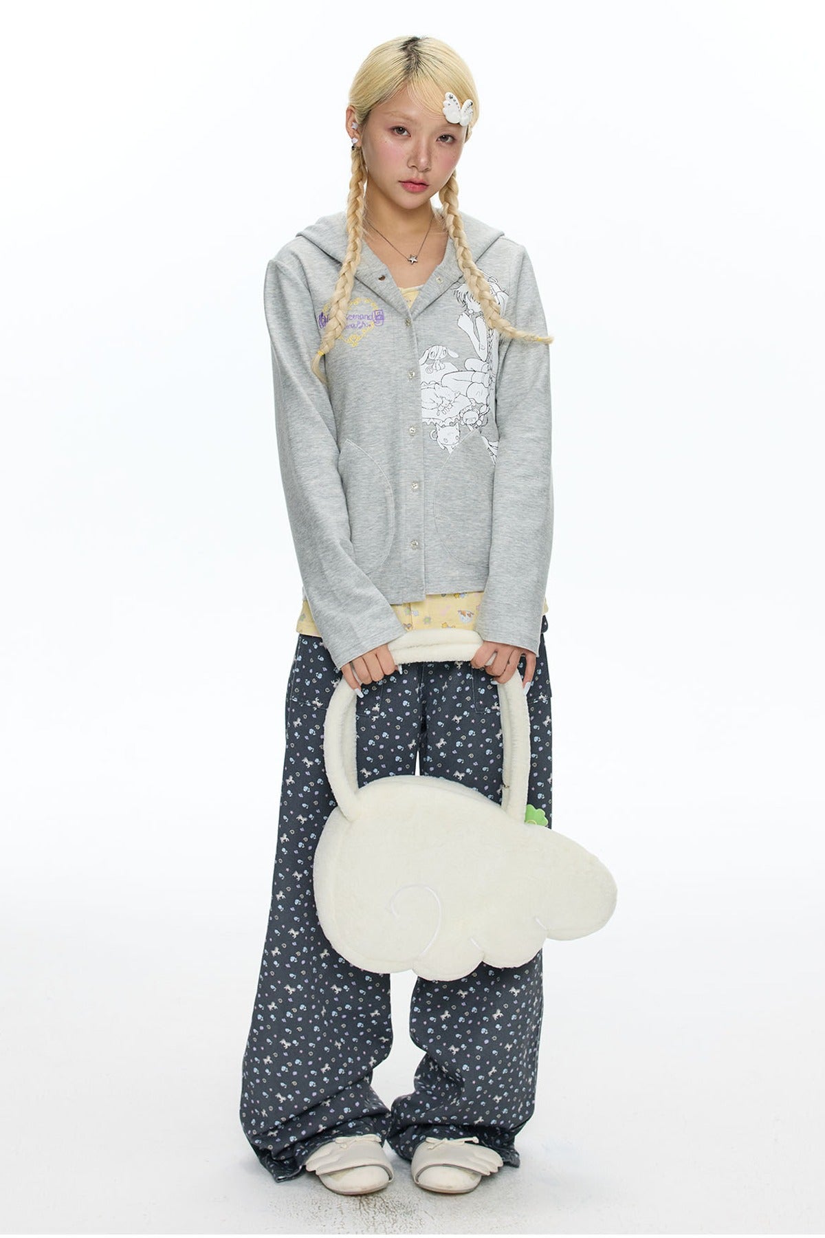 Frog Layered-Look Hooded Cardigan