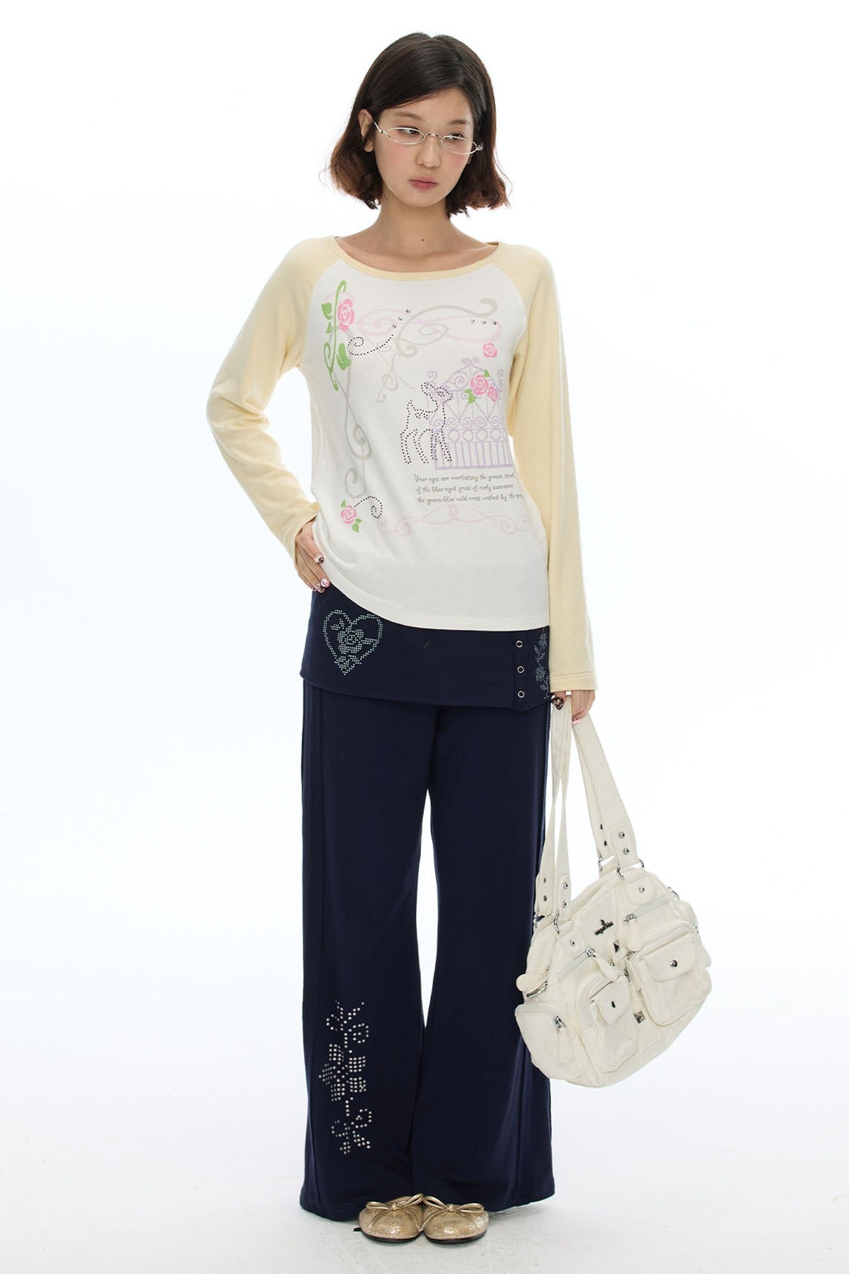 Rhinestone Layered-Look Flared Sweatpants
