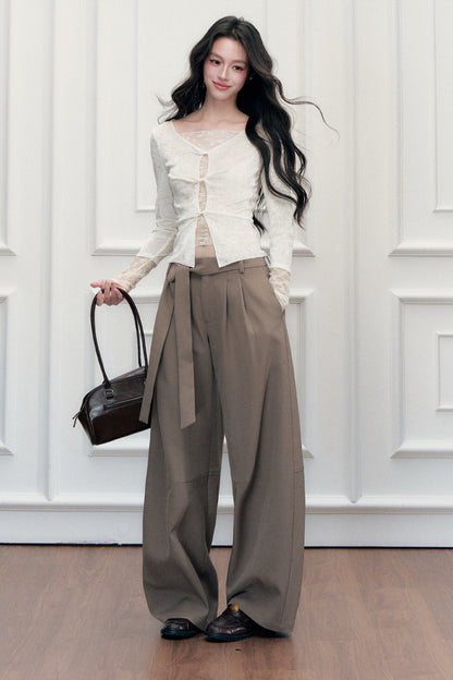Tie-Belt Wide-Leg Pants