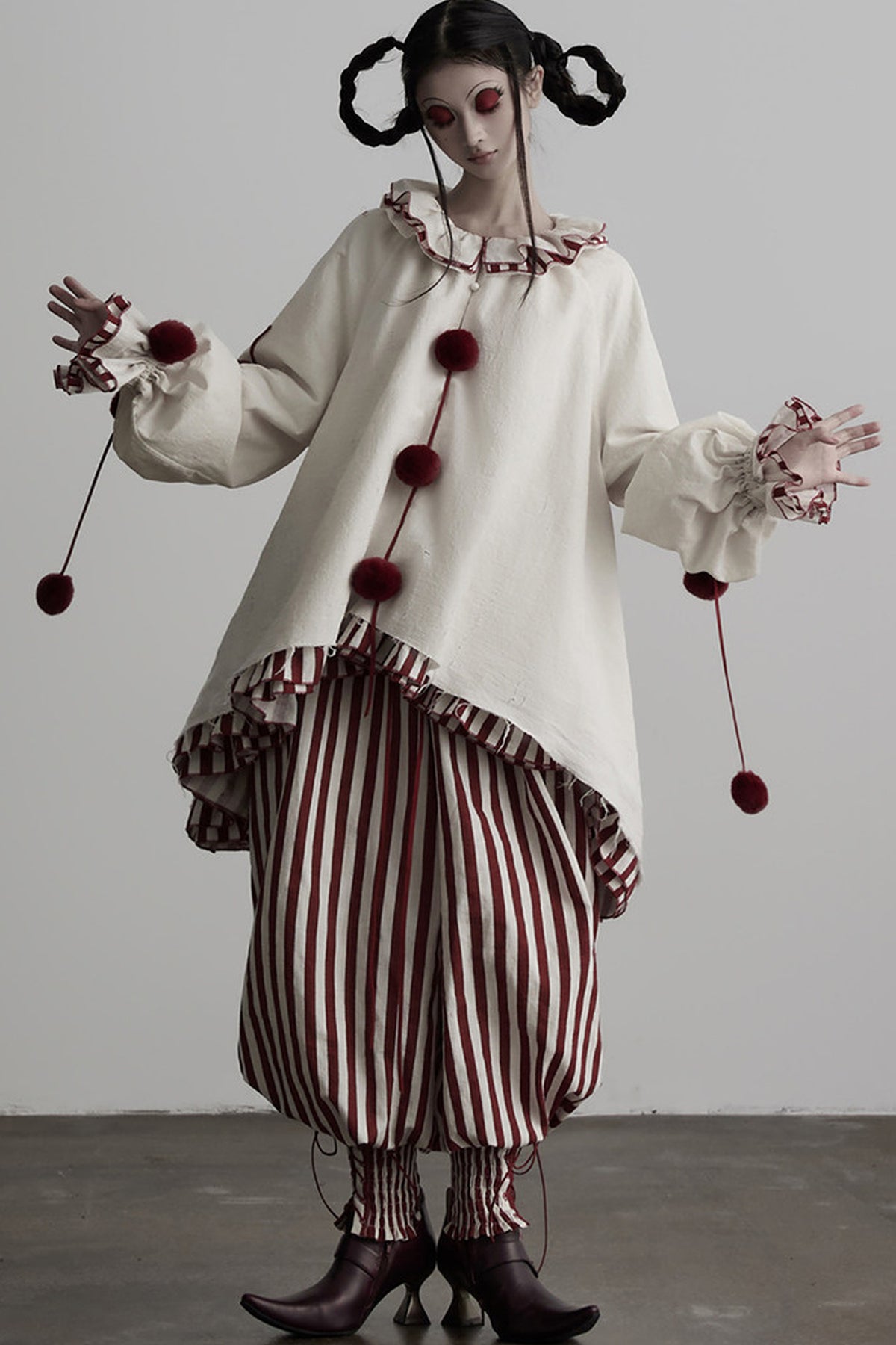 Quirky Clown-Style Red White Striped Shirt