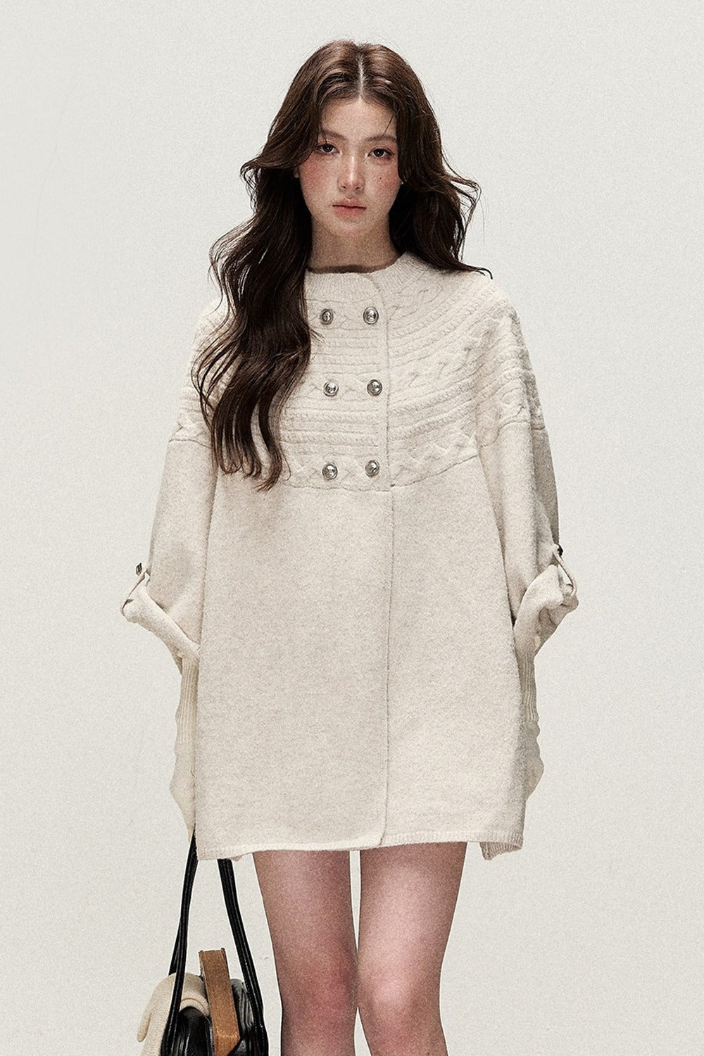 Double-Breasted Cape Design Cardigan