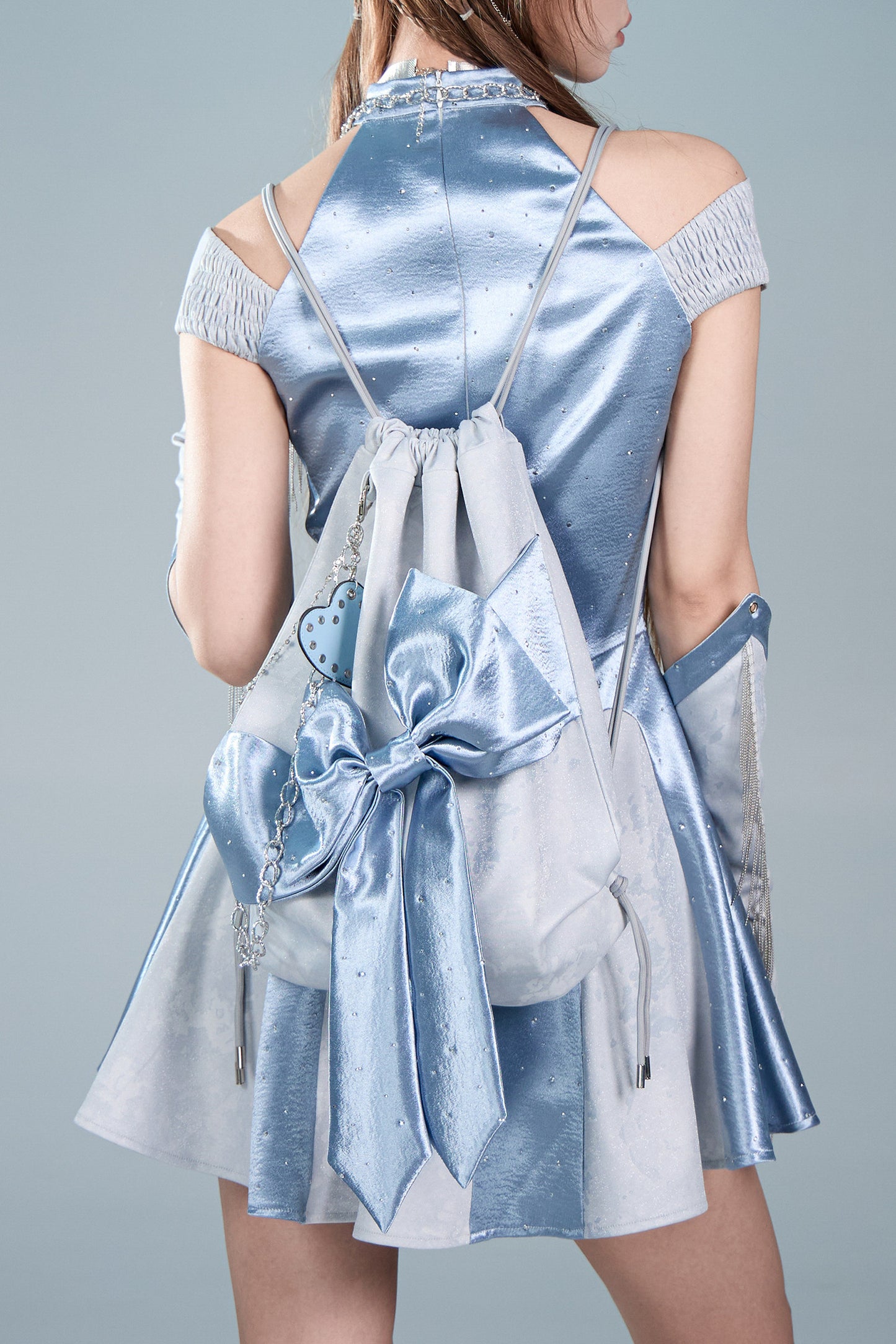 Y2K Futuristic Blue Large Bow Backpack Set-Up