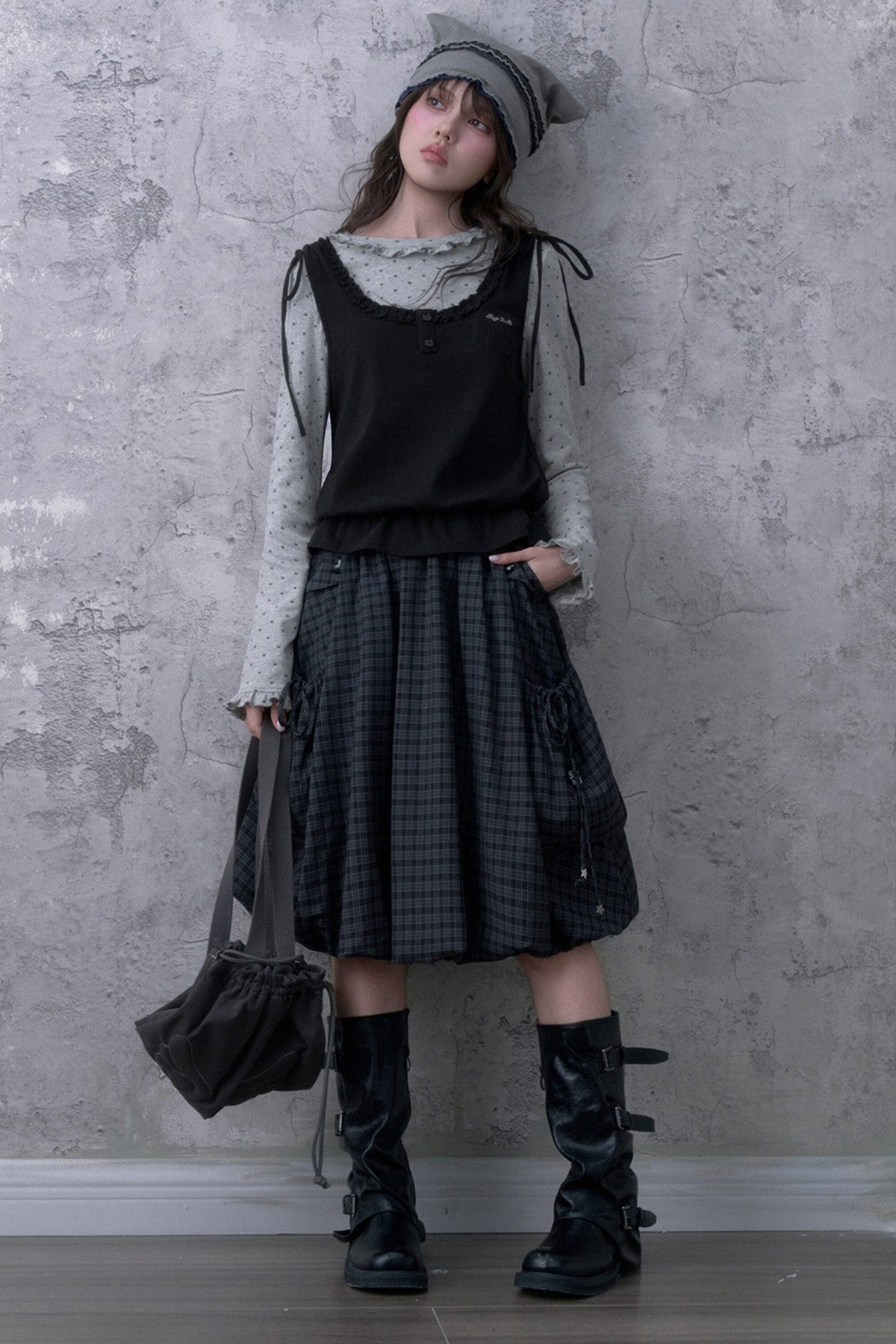 Y2K Gray Black Layered Vest Top Set-Up