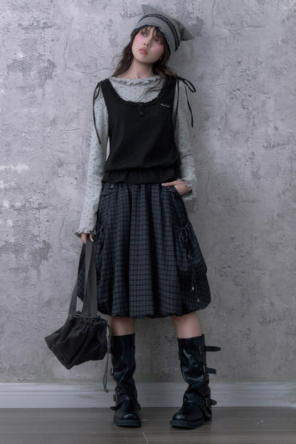 Y2K Gray Black Layered Vest Top Set-Up
