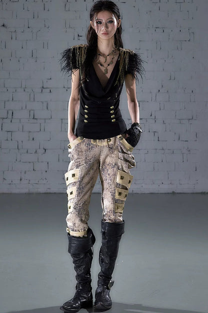 Gold Foil Feather Fringe Vest