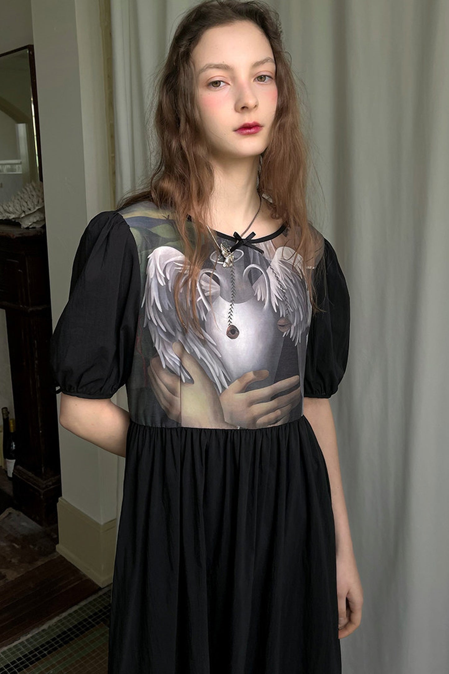 Tempera Oil Painting Print Short-Sleeved Dress