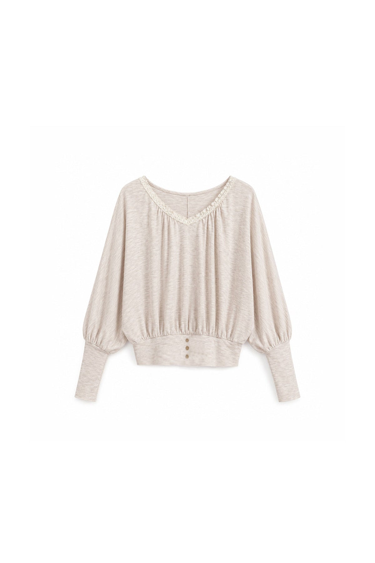Camel Pink V-Neck Batwing Sleeve Knit Top