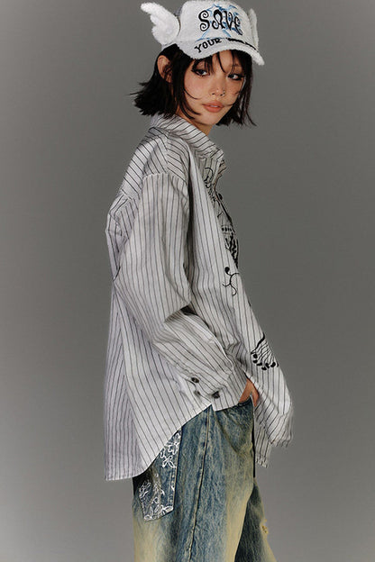 Loose Striped Shirt and Cami Set-Up