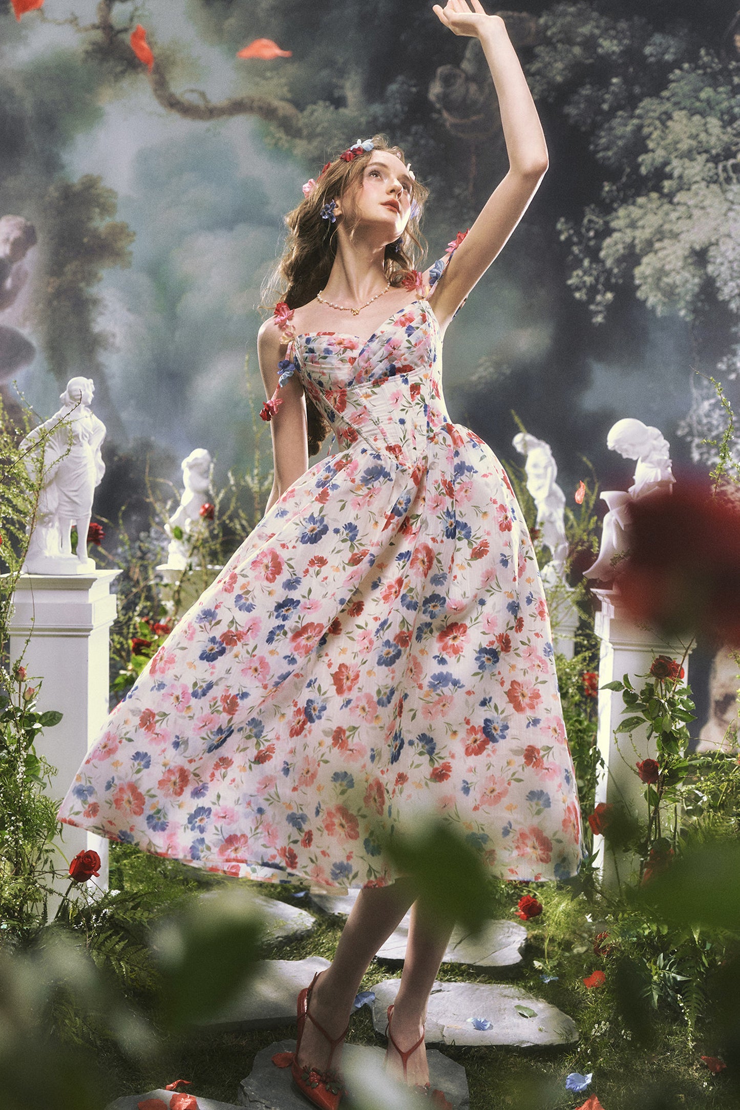 French Romantic Floral Printed Dress
