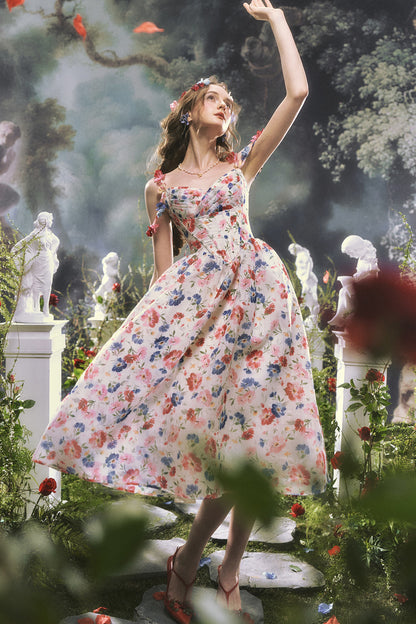 French Romantic Floral Printed Dress