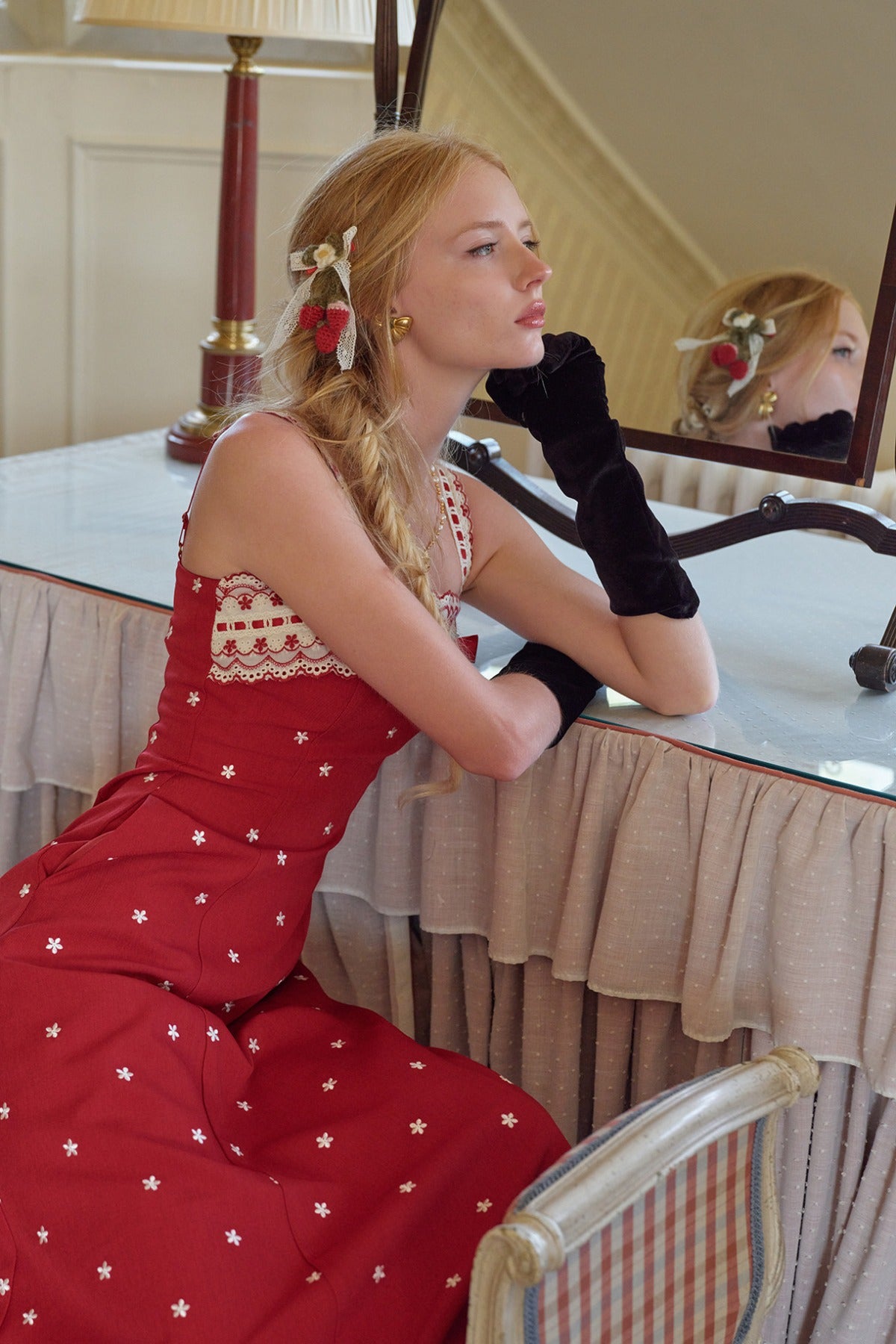 Berry Embroidered Strap Dress and Cardigan Set-Up