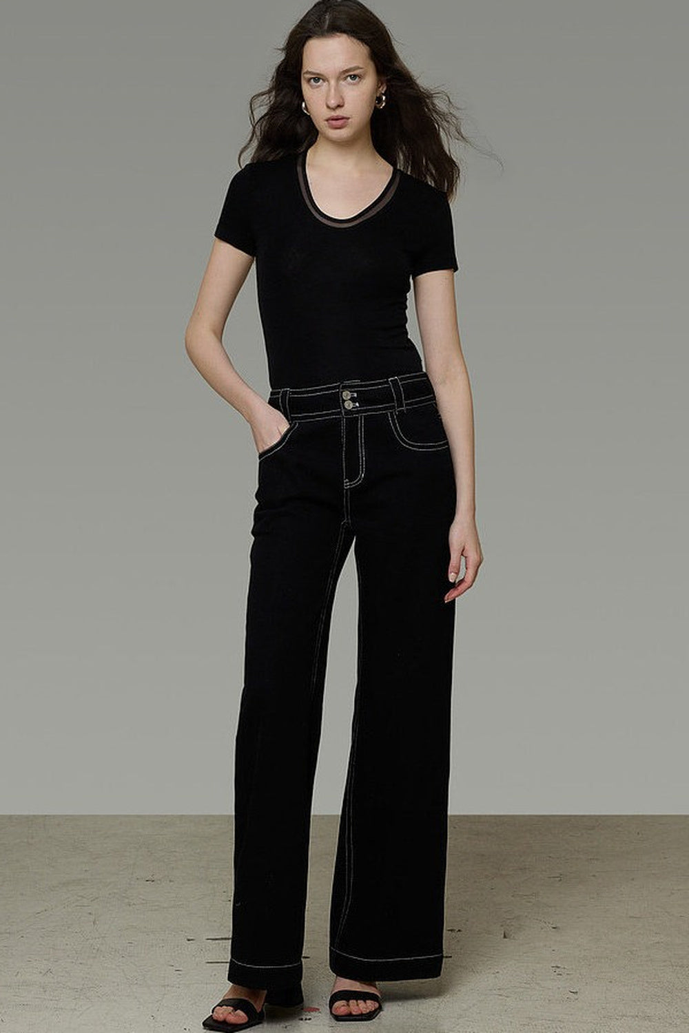 French Black High-Waisted Pants