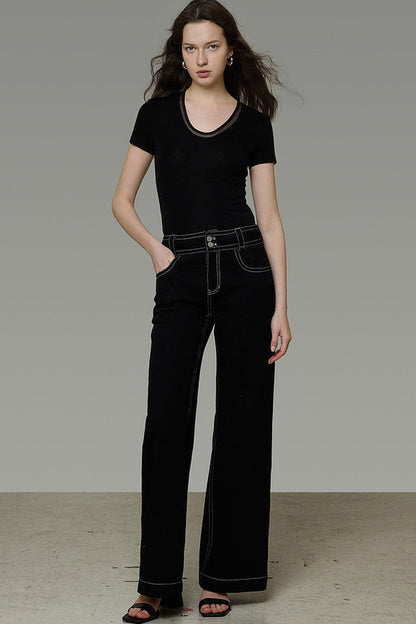French Black High-Waisted Pants