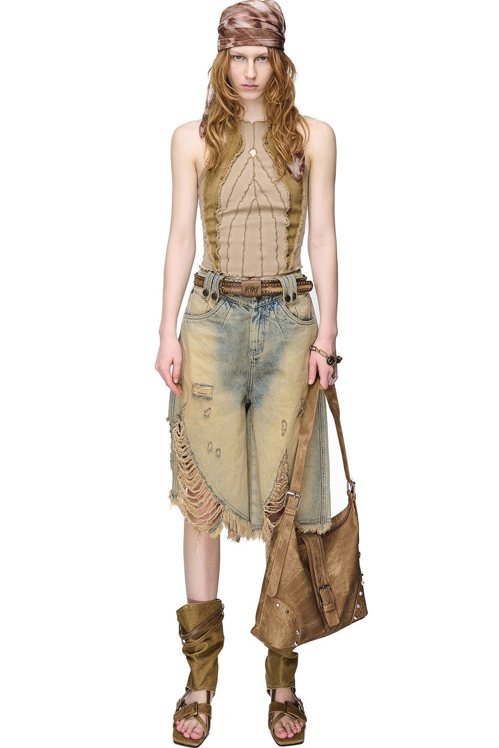 Washed Riveted Patchwork Vest