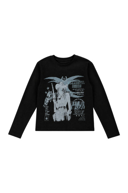 Distressed Digital Print Long Sleeve T-Shirt