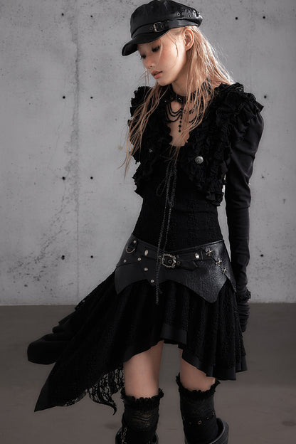Punk Print Layered-Look Ruffle Irregular Dress