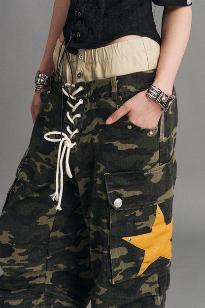 Detachable Camouflage Wide-Leg Pants