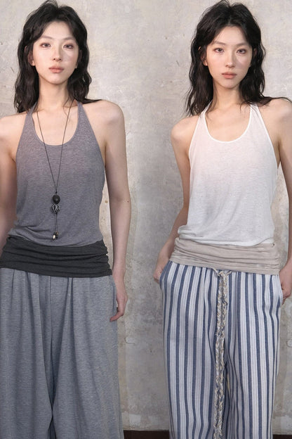 Tencel Linen Color-Blocked Tank Top