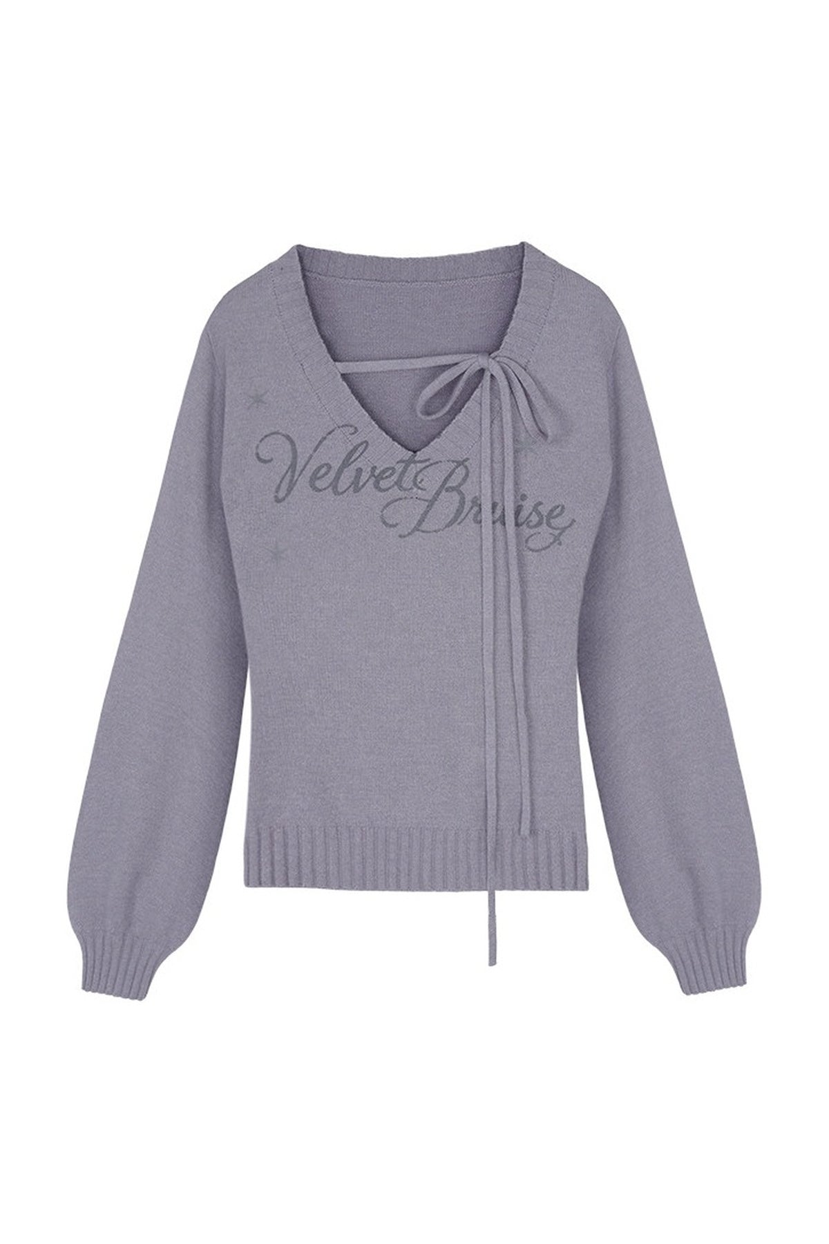 Schwarz-violetter Pullover mit V-Ausschnitt und Bindeband