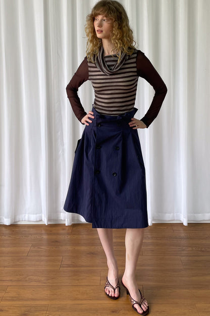 Spliced Striped Cowl Neck Long-Sleeve Blouse