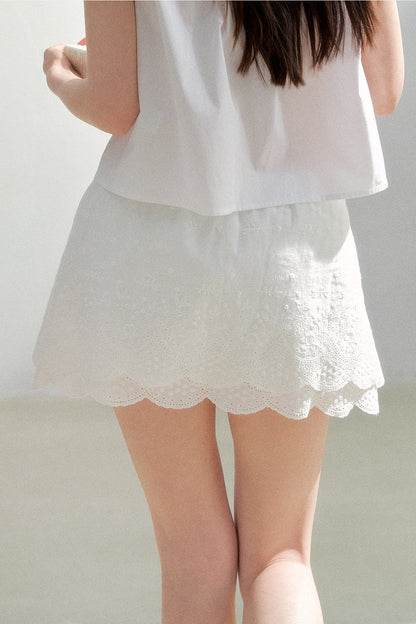 Pure White Embroidered A-Line Skirt