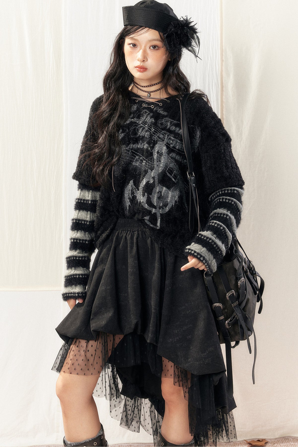 Light Striped Patchwork Hooded Knit Sweater
