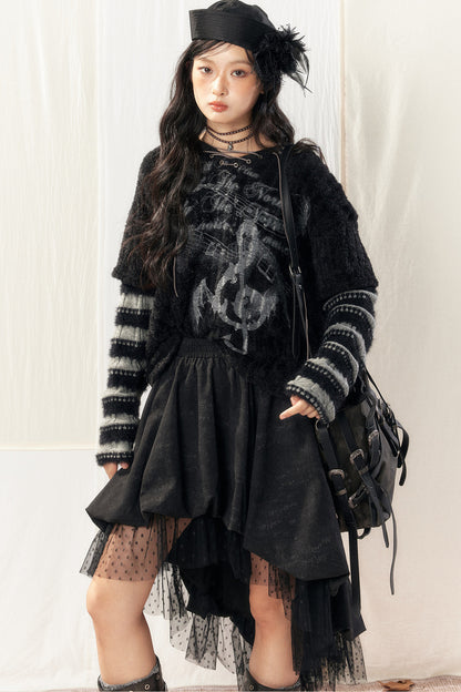 Light Striped Patchwork Hooded Knit Sweater