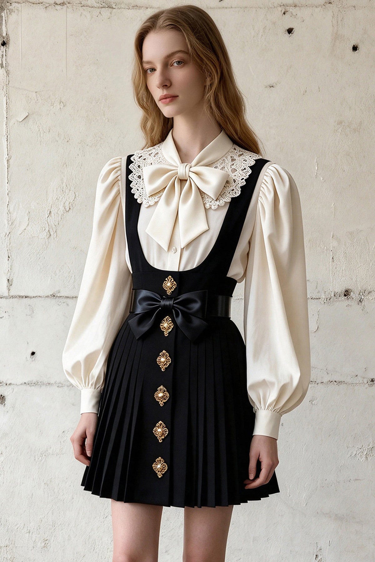 Butterfly Pleated Suspender Skirt Set