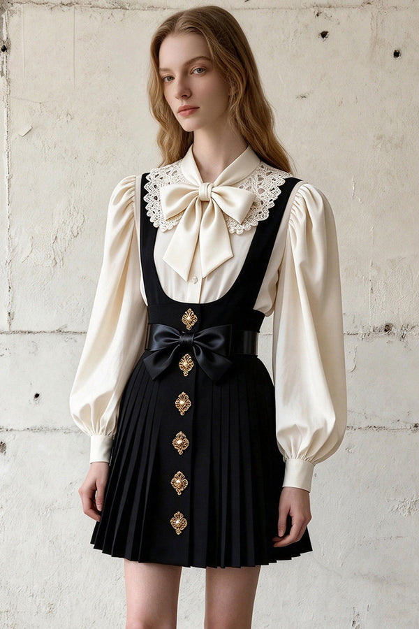 Butterfly Pleated Suspender Skirt Set