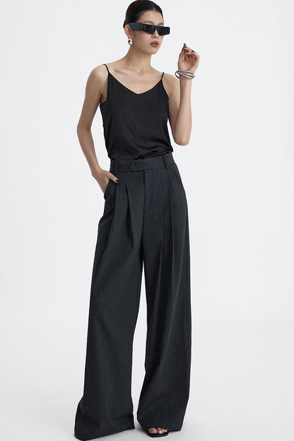 Pleated Pinstripe Wide-Leg Trousers