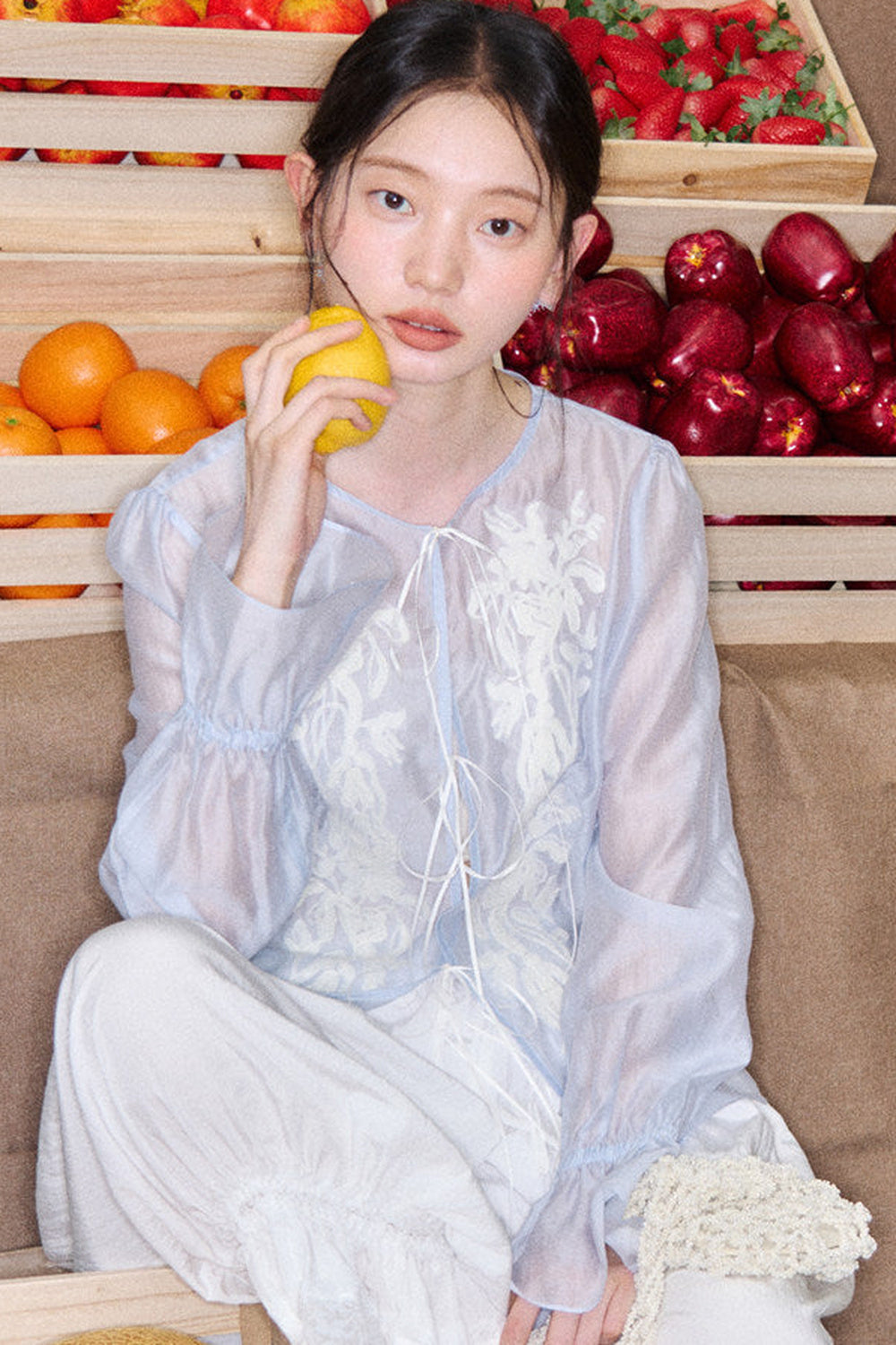 Embroidered Tencel Linen Blouse