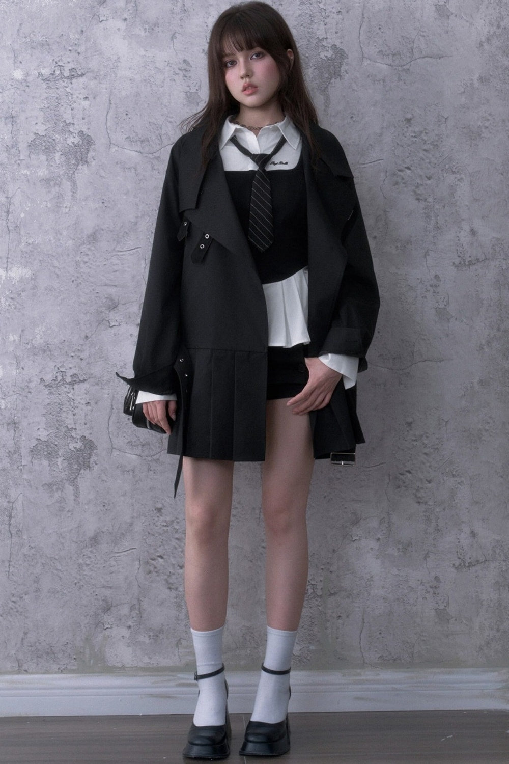 Black Pleated Trench Coat